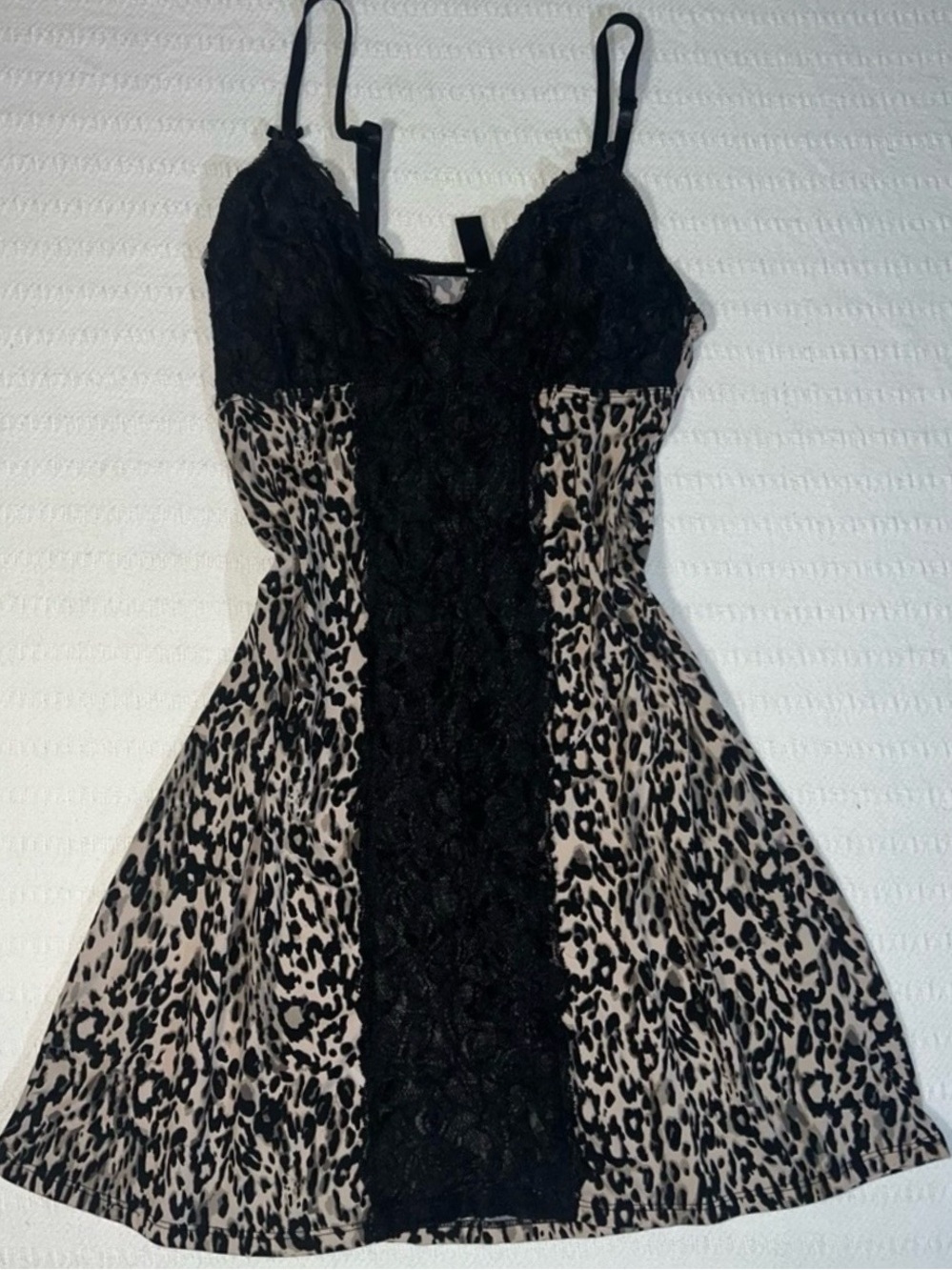 Womens Y2K Lacy Cheetah Print Dress Chemise Womens M Mesh Sheer Fairy Sexy
